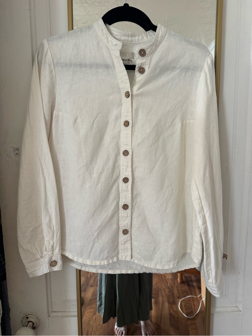 notPERFECTLINEN Cream Linen Marle Button Down Shirt with no collar modification